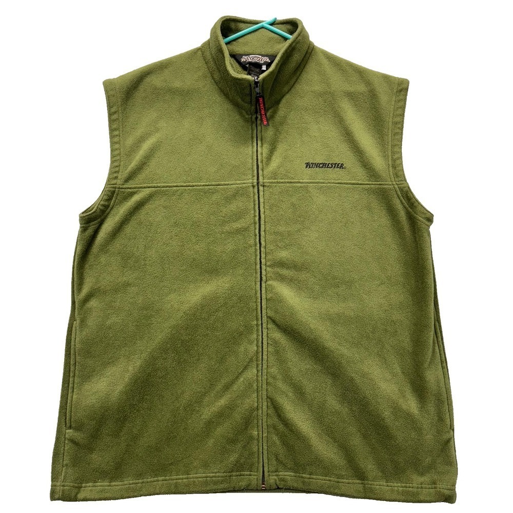 Winchester Fleece Vest Mens Large Green Rugged Sportsman Outdoors Zip Hunting